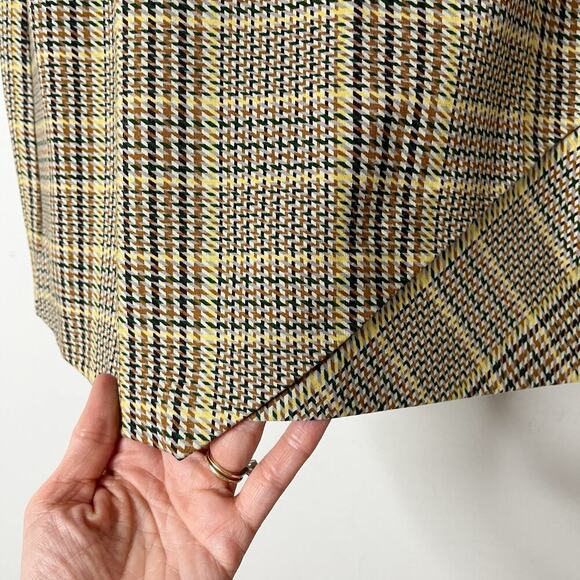 Cabi Womens Plaid Pastime Skirt S Brown Herringbone Ponte Asymmetric A-Line 3584 - Picture 2 of 8